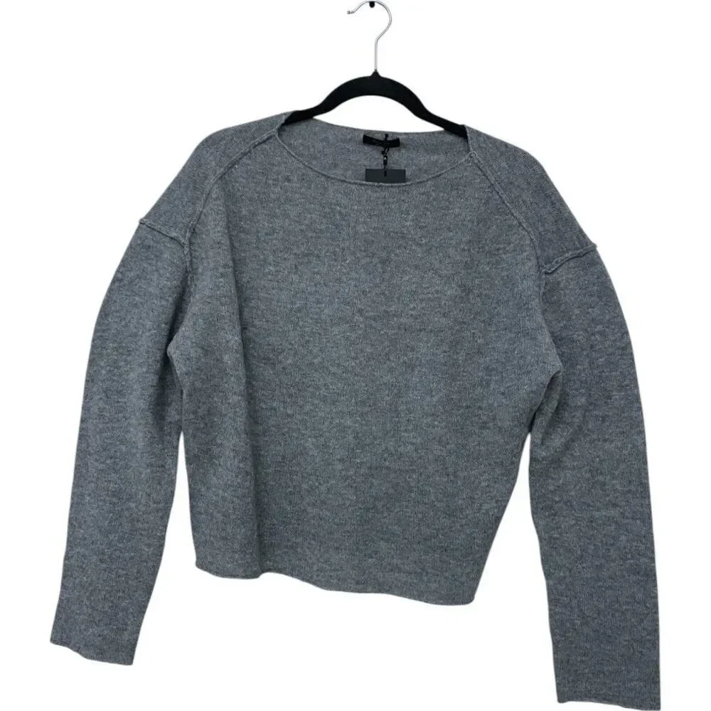 Massimo Dutti Women Sweater M Medium Knit Gray Crop shoulder seams 5727/621 NWT - Picture 2 of 7